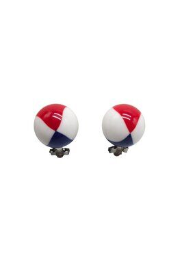 Red White & Blue Clip-On Earrings With Ball Design Retro Style Jewelry Accessory